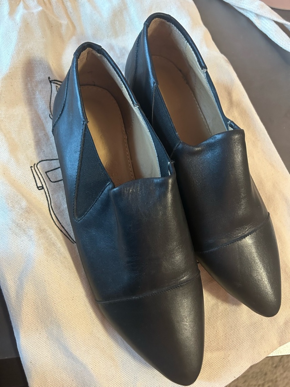 Poppy Barley Black Pointed Leather Slip-On Flats